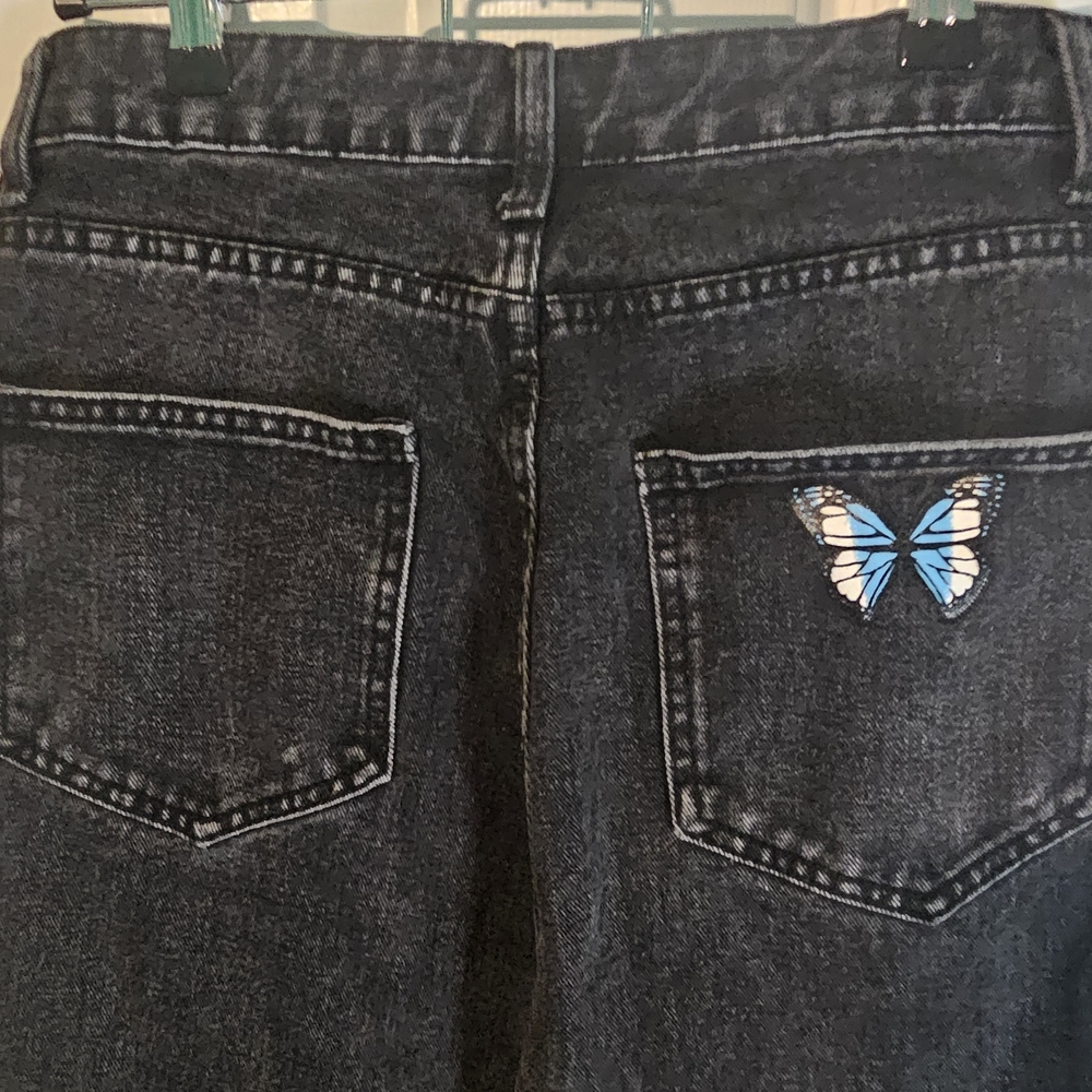SHEIN Wide-Leg Jeans Black w/ Blue Butterfly on Back Pocket Women's Sz M (US 6) - Picture 6 of 9